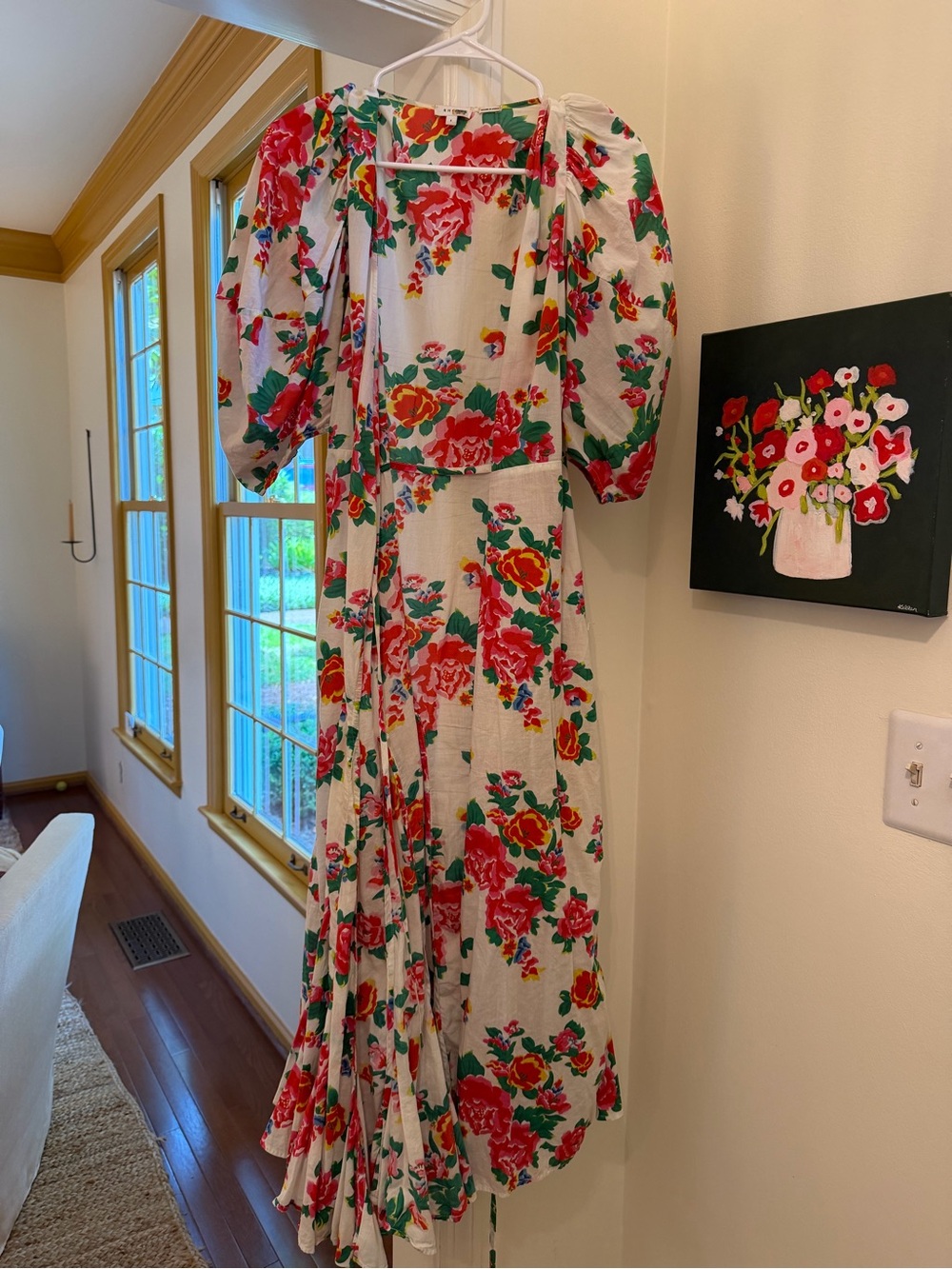 RHODE White Midi Dress with Red and Green Floral Print
